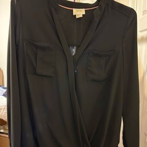 Anthropologie Maeve black long-sleeved blouse, size 12.